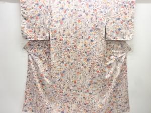 流水に草花・蝶模様小紋着物